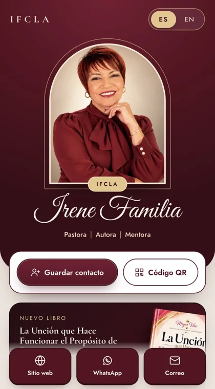 Digital business card for Irene Familia of IFCLA, designed by Finesse Media