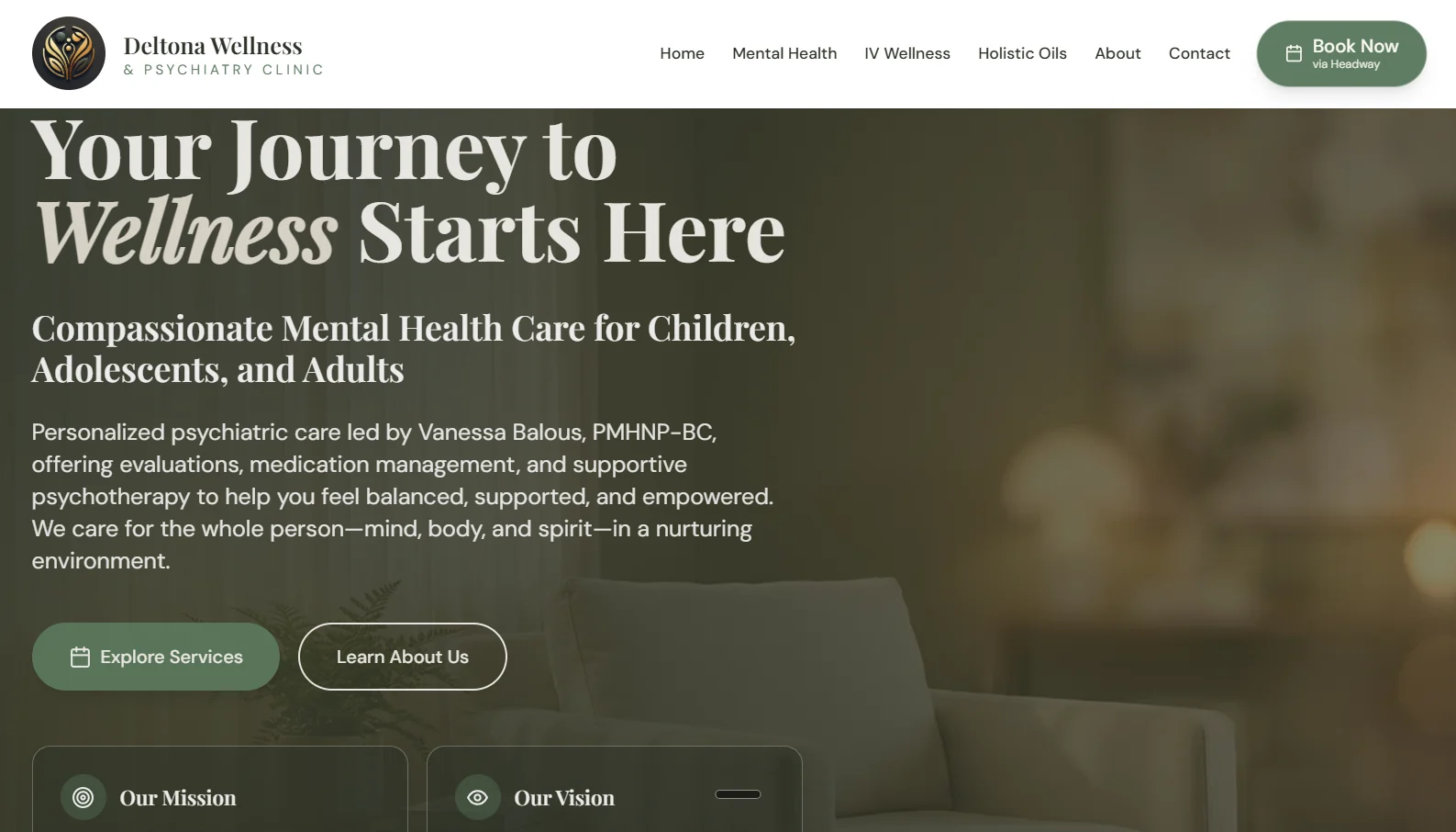 The public Deltona Wellness & Psychiatry website, designed by Finesse Media