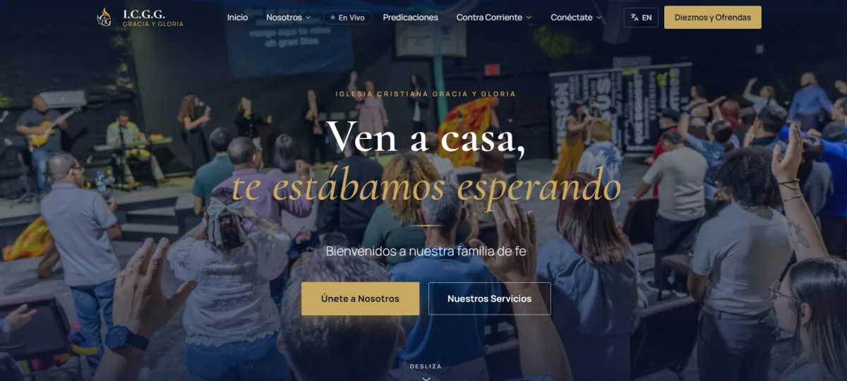 Homepage of the Iglesia Cristiana Gracia y Gloria website designed by Finesse Media