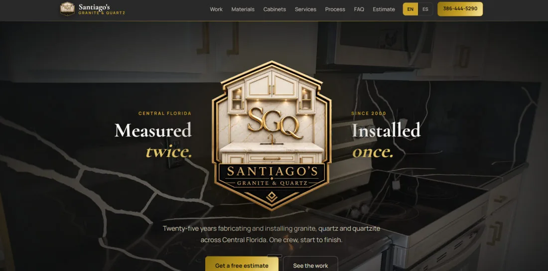 Santiago's Granite and Quartz website homepage