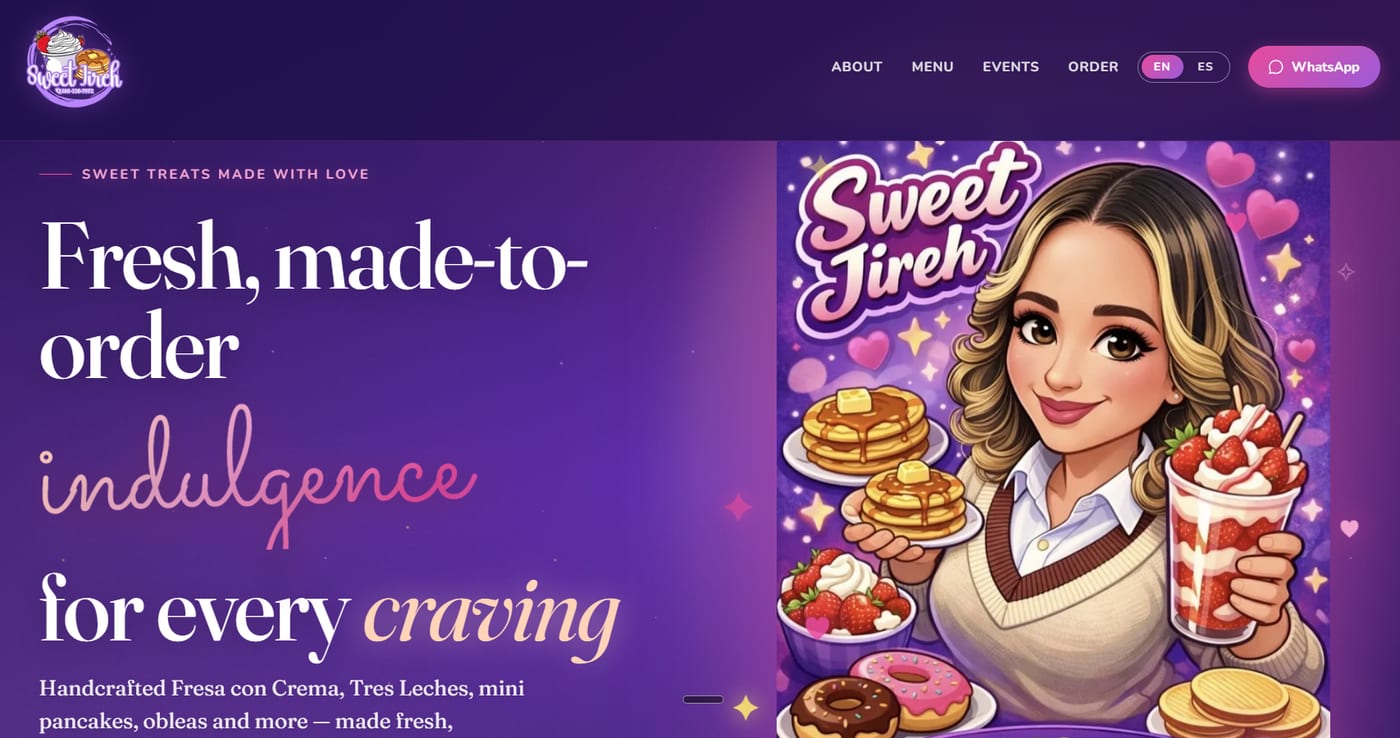 Sweet Jireh — Dessert Shop Website Design, Fresa con Crema and Tres Leches